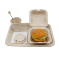 Natürliche Einweg-Clamshell-Deckel-Lebensmittelbehälter Bagasse Hamburger Boxen